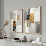 Quadros Decorativos com Moldura Abstrata Dourada e Preta | Arte Moderna para Sala e Quarto | Kit com 2 Peças 90x60 cm - imagem 3
