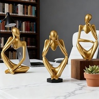 Trio Pensadores Arte Abstrata Dourado – 3 Esculturas Decorativas em Gesso 12 cm, Pintadas à Mão com Alma Metálica - imagem 5