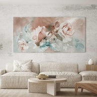 Quadro Decorativo Arte Floral Rosa e Azul - 130x70cm - Tela Abstrata para Sala, Quarto ou Hall - imagem 2