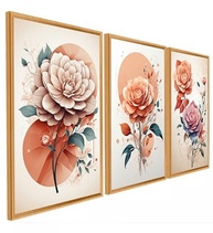 Kit 3 Quadros Decorativos Flores Abstrato Moderno - 120x60cm | Design Colorido para Sala e Quarto - imagem 2