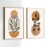 Quadros Decorativos com Moldura Abstrato Bege e Marrom - Kit com 2 Peças 30x40cm - imagem 1