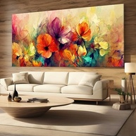 Quadro Decorativo Abstrato Flores Coloridas 130x70cm - Tela Grande para Sala, Quarto e Hall - imagem 2