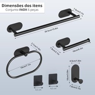 Kit Acessórios para Banheiro em Aço Inox 304 Preto com Fixação Adesivo 3M - 6 Peças - imagem 4