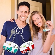 Chaveiro de campista de 2 peças, chaveiro, acessórios de campista para trailers de viagem, chaveiro de carro de acampamento retrô - imagem 5