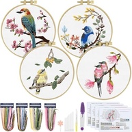Kit de Bordado ERKOON para Iniciantes - 4 Padrões com Flores e Pássaros + Acessórios - imagem 2