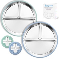 Prato Infantil com Sucção em Aço Inoxidável 304 - Pratos Divididos com Mangas de Silicone Removíveis, Antiderrapante e Livre de BPA - imagem 2