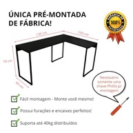 Mesa Escritório em L 130x100cm com Base em Aço - Design Industrial Premium - imagem 3