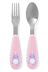 Kit de Talheres Infantil Zoo Baleia Narval Skip Hop Rosa - Aço Inox com Silicone - imagem 2