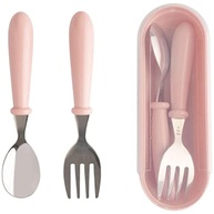 Kit Talheres Infantil em Aço Inox com Estojo Rosa - Segurança e Saúde na Alimentação do Bebê - imagem 1