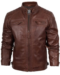 Blingsoul Jaqueta masculina de couro de motocicleta - Jaqueta masculina acolchoada de couro Cafe Racer, Johnson - Jaqueta de couro marrom marrom, PP - imagem 3