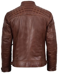 Blingsoul Jaqueta masculina de couro de motocicleta - Jaqueta masculina acolchoada de couro Cafe Racer, Johnson - Jaqueta de couro marrom marrom, PP - imagem 4