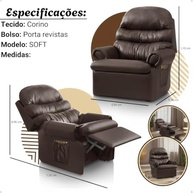 Poltrona do Papai Amamentação Reclinável Acolchoada em Corino Marrom - Conforto e Estilo para o Quarto ou Sala - imagem 3