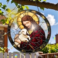Acrílico Colorido Suncatcher Jesus com Design de Vitral - Refrator de Luz Solar para Decoração Interna e Externa - imagem 1