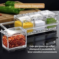 Organizador de Temperos Acrílico com 4 Potes - Tampa Hermética e Colher Inclusa - imagem 3