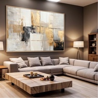 Quadro Decorativo com Moldura e Acrílico - Arte Abstrata Preto Cinza Dourado para Sala e Quarto - imagem 5