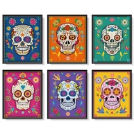 6 Peças de Decoração de Parede Caveira de Açúcar - Dia dos Mortos | Arte Mexicana Vibrante para Sala, Quarto e Escritório - imagem 1