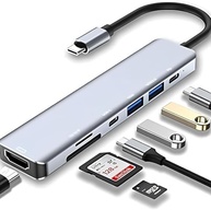 Adaptador Hub 7 em 1 USB-C Premium com Saída HDMI 4K a 60Hz, 7 Portas, USB 3.0, Leitor de Cartão SD, Fonte de Alimentação Tipo C, Carregamento Rápido Multiportas - imagem 1