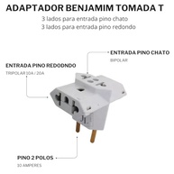 Adaptador Tomada T Benjamim 3 Pinos Bivolt 10/20A Branco - Conecte Mais com Segurança! - imagem 4