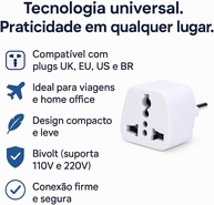 Adaptador Universal Tomada Internacional Bivolt Branco - UK/EU para Brasil - imagem 3