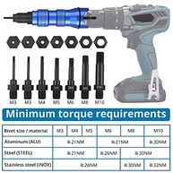 AUTOUTLET Adaptador de broca de porca de rebite sem fio, kit de ferramentas com 7 mandris para porcas de rebite M3-M10 - imagem 4