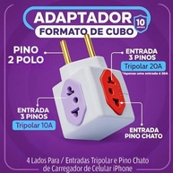 Kit 2 Adaptadores Benjamim 4 Tomadas 10A/20A Bivolt Padrão Brasileiro - Conecte Tudo! - imagem 5