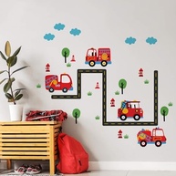 Adesivo de Parede Infantil Carrinhos Bombeiros - Kit com 34 Peças para Decoração Divertida - imagem 4