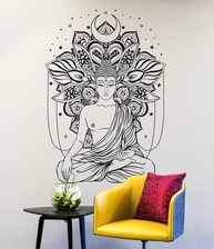 Adesivo de Parede Buda Meditação Yoga Flor de Lótus 57x81cm - Estilo Budista para Paz Interior - imagem 1