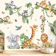 Adesivos de Parede Safari com Animais e Folhas Tropicais - Decoração Infantil e Berçário - imagem 2