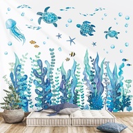 Adesivos de Parede DECOWALL DS12-8084 - Cenário Submarino com Tartarugas, Peixes e Algas Marinhas para Decoração Infantil - imagem 1