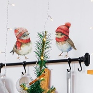 Adesivos de Pássaro de Natal com Chapéu e Cachecol - Decoração Felpuda para Janelas - imagem 4