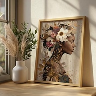 Quadro Decorativo Mulher Afro Flores - Arte Feminina Elegante com Moldura para Sala e Quarto - imagem 5