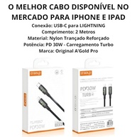 Cabo iPhone Turbo 30W Ultra Rápido 2m Nylon Trançado Tipo C AGold Premium - imagem 3