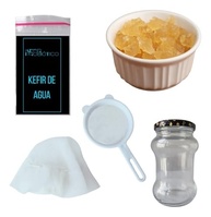 Kit Kefir de Água Vivo com Frasco de Vidro 500ml, Tampa Voal e Peneira - imagem 2