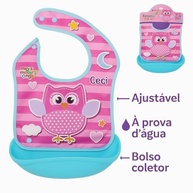 Babador Infantil Impermeável Ajustável Bolso Coletor de Coruja Rosa Azul - imagem 5
