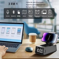 Caixinha de Som Bluetooth 3 em 1 GRASEP: Som Potente, Relógio Alarme e Suporte Celular - imagem 4