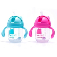 Kit 2 Copos Bebê com Canudo Antivazamento e Alça - Azul/Rosa 220ml | Ideal para Refeições Divertidas e Seguras - imagem 1