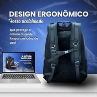 Mochila Anti Furto Unissex para Notebook - Reforçada, Impermeável, Executiva, Alça com Cabo de Aço, Saída USB e Fone - imagem 4