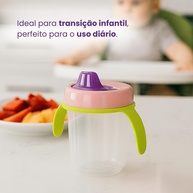 Copo com Alça Transição Infantil 350ml - Tampa Higiênica Rosa para Meninos e Meninas - imagem 5
