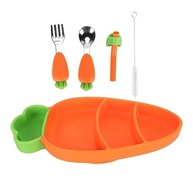 Conjunto de Alimentação Silicone para Bebê com Formato de Cenoura - Garfo, Colher e Escova de Limpeza - imagem 2