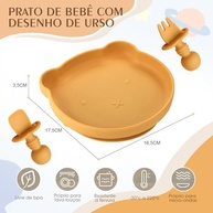 Conjunto 3 em 1 Prato Antiderrapante com Silicone Alimentício - Prato, Colher e Garfo Seguros para Bebês (Azul) - imagem 4