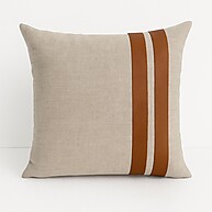 Capa de Almofada 2 Faixas Linho com Couro Caramelo 45x45cm - imagem 2