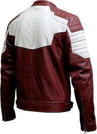 Jaqueta masculina de couro motociclista de pele de carneiro genuína | Branco marrom, gola alta. - imagem 3