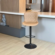 Banqueta Alta Giratória com Encosto em Couro PU - Conforto e Estilo Moderno para Cozinhas e Bares (Caramelo) - imagem 1