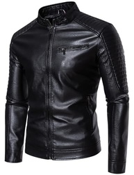 Jaqueta masculina de couro com gola alta, couro sintético leve para motociclista - imagem 5