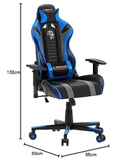 Cadeira Gamer Black Hawk ELG - Reclinável 180°, Apoio Cervical, Ajuste de Altura, Até 150kg, Preto/Azul - imagem 3