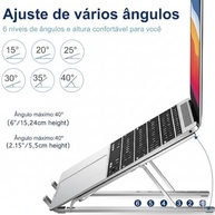 Suporte para Notebook Ajustável em Alumínio 6 Ângulos | Ergonômico, Leve e Resistente até 17" | Linha Premium - imagem 4