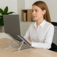Suporte para Notebook e Tablet Linha Premium em Alumínio Dobrável e Ergonômico Para Desktop Portátil Ajustável em 6 Ângulos com Altura Regulável Leve Apoio Universal - Com estojo para armazenagem - imagem 2