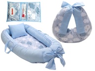 Kit Completo para Bebê Menino: Almofada Amamentação + Ninho Redutor + Porta Fralda Azul Nuvem - imagem 1