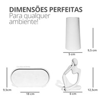 Kit Decorativo 3 Peças Estátua Pensadora Alice + Garrafa Listrada + Bandeja Amarela - Design Sofisticado - imagem 3