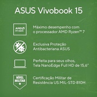Notebook ASUS Vivobook 15 AMD Ryzen 7, 16 GB, 512 GB SSD, W11 Home, 15.6'' FHD, Cool Silver - M1502YA-NJ655W - imagem 2